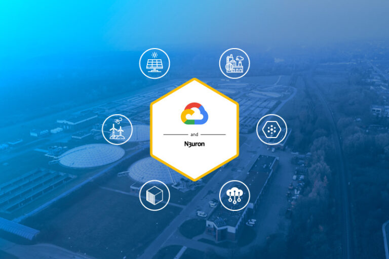 Industrial plant view with Google Cloud Platform's and N3uron's logos