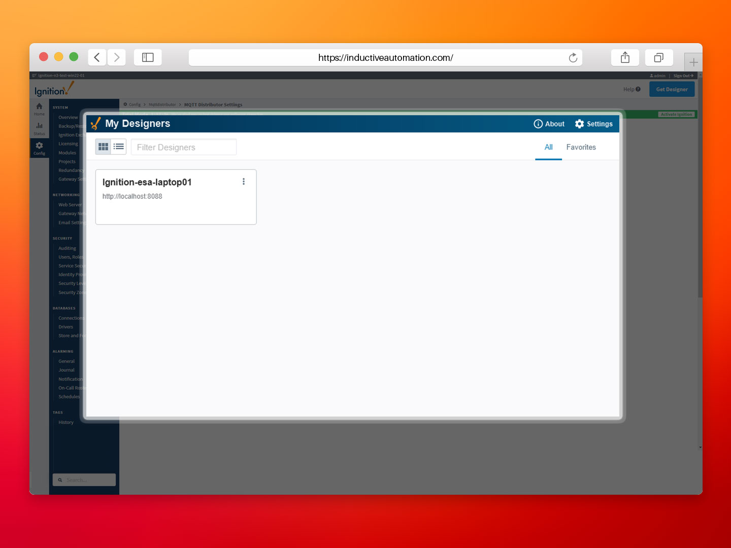 Picture showing the Ignition designer interface window