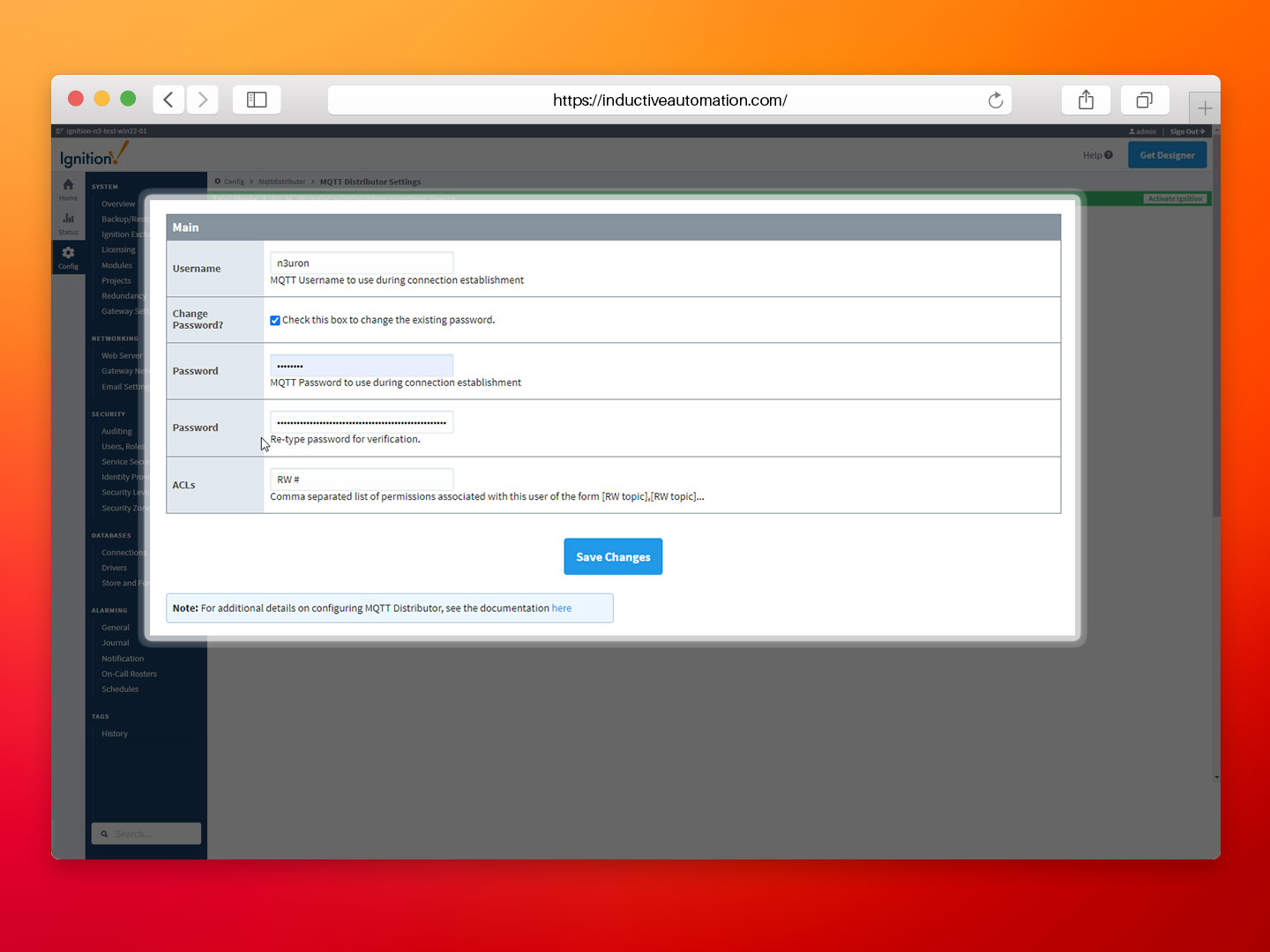Image showing a user setting up a password within the Ignition user configuration panel