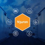 N3uron logo centered among icons representing key components of a Battery Energy Storage System (BESS), including data analytics, storage, and renewable energy integration, set against a backdrop of energy storage units.