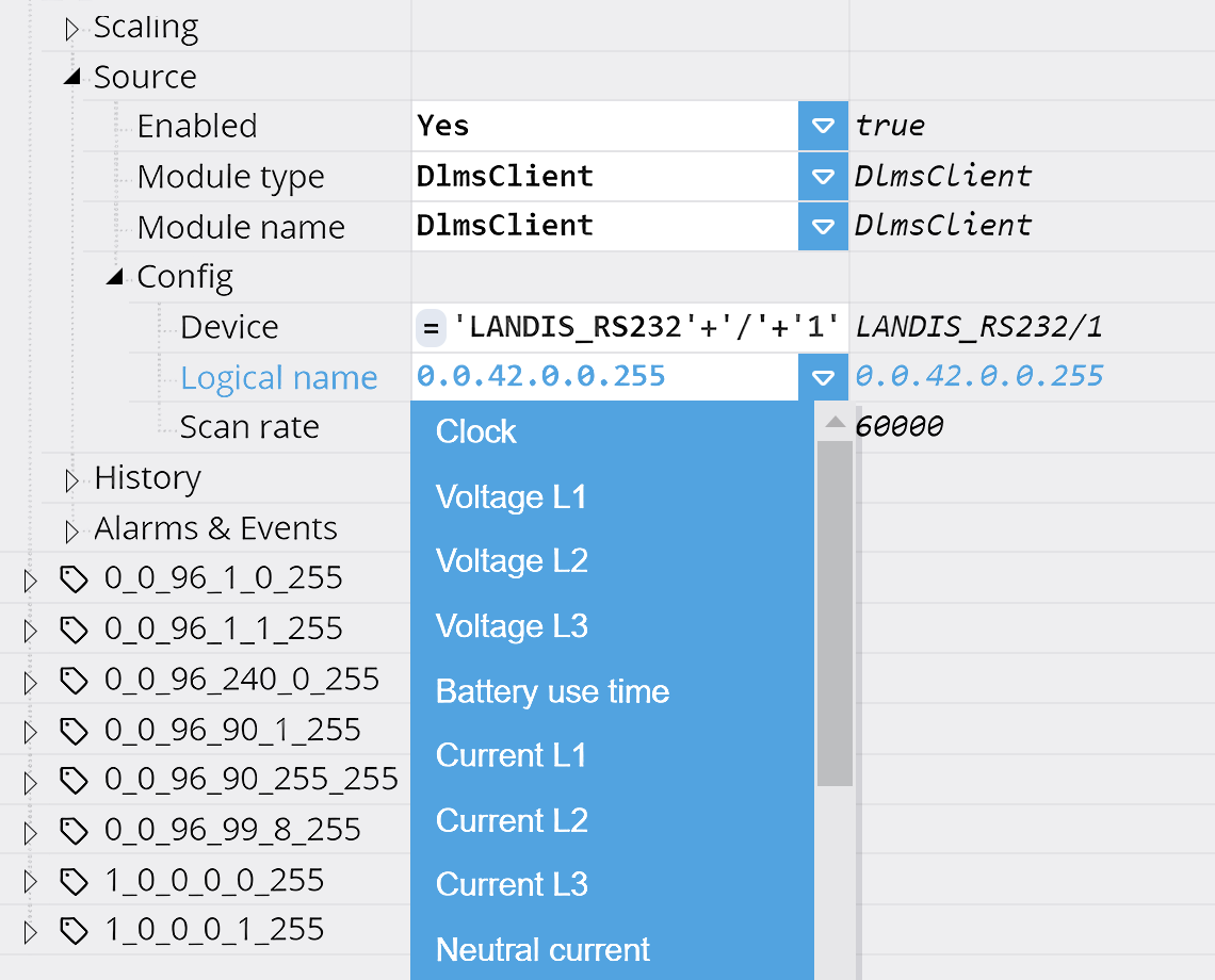 Image showing a zoomed screenshot of DLMS WebUI Tag Configuration section.