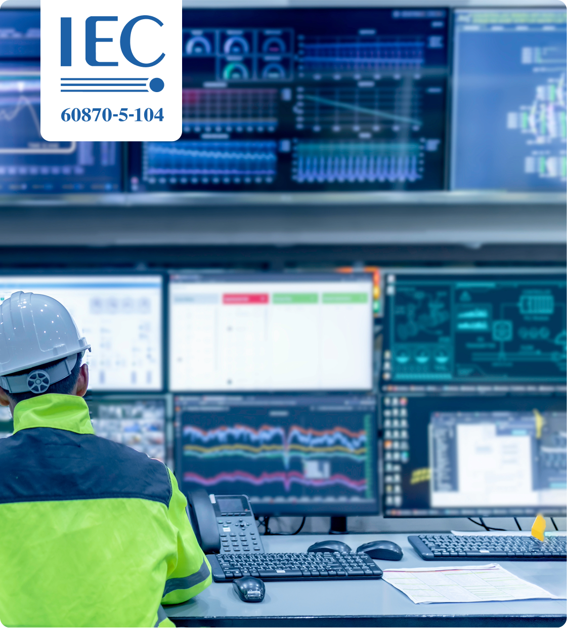 N3uron IEC 60870-5-104 Server module for utility and SCADA data integration Control room operator monitoring SCADA systems with IEC 60870-5-104 protocol integration in N3uron