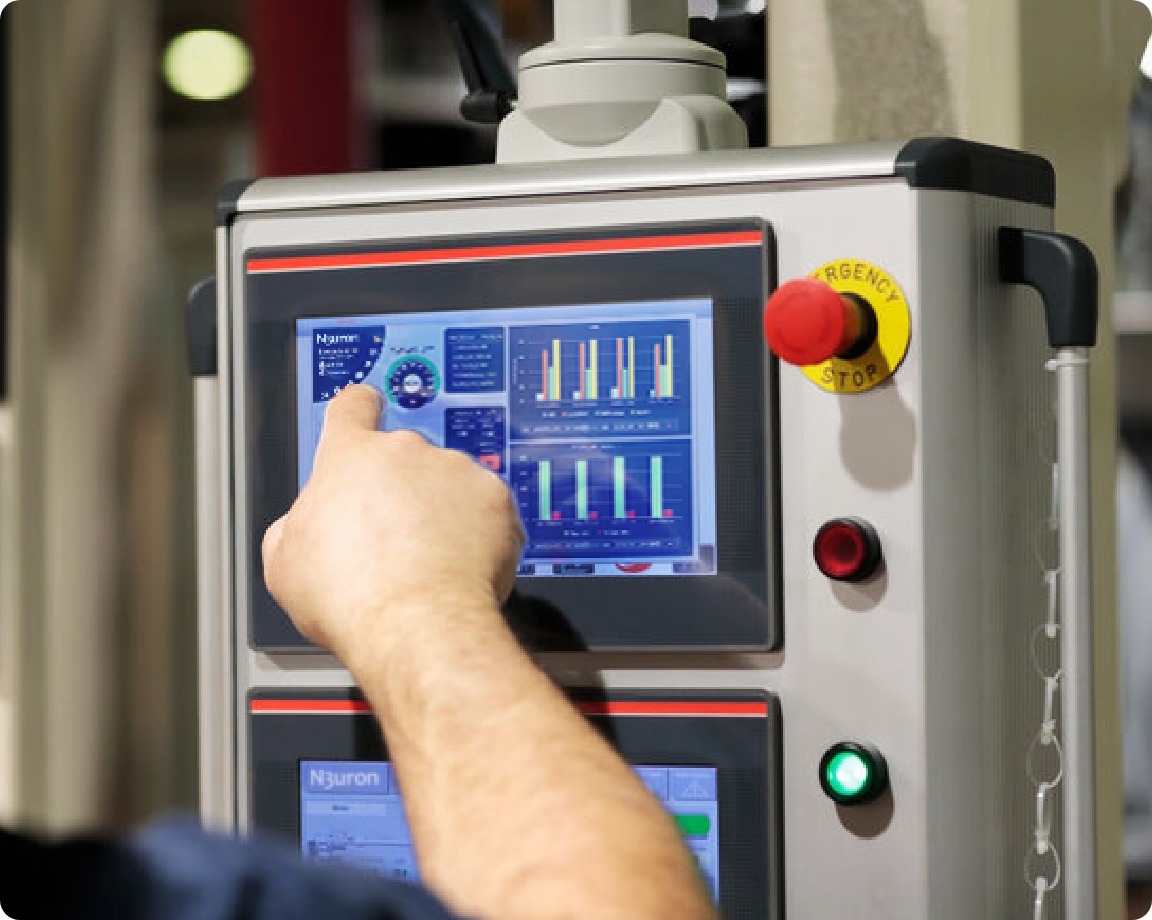 scale-and-innovate-without-constraints-image Image showing an engineer using a custom SCADA solution on an industrial screen monitor.