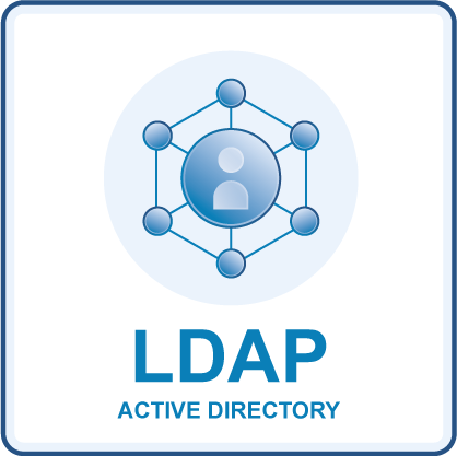 Icon showing a user profile connected to a network of nodes, labeled LDAP Active Directory, representing N3uron centralized directory service integration