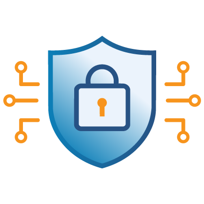 Shield with connected nodes icon representing N3uron built-in network segmentation for OT-IT security isolation
