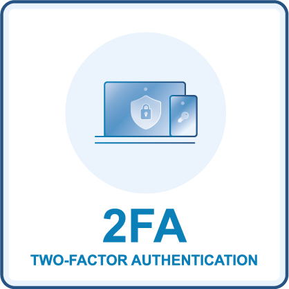 Icon showing a laptop and mobile device with a shield, labeled 2FA Two-Factor Authentication, representing N3uron multi-factor login security